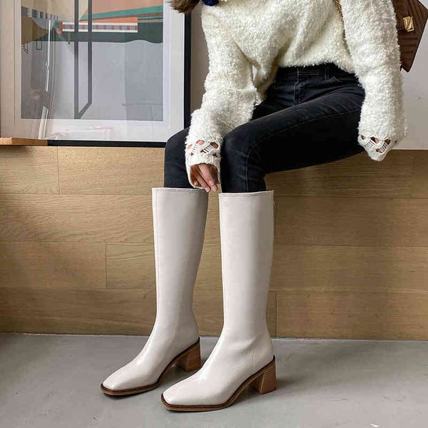 

boots fashionable and simple square head travel essential style autumn winter thick heel korean long boots comfortable knight ub8y, Black