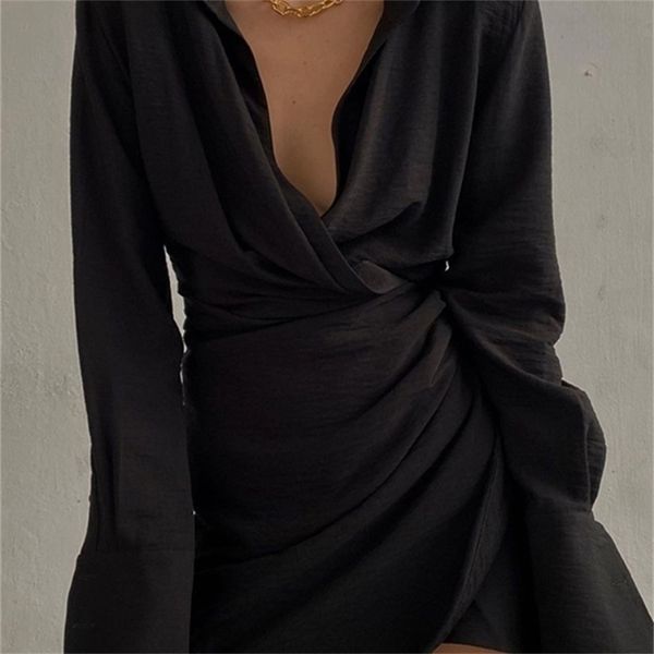 

spring padded shoulder long sleeve fashion female shirt dress woman elegant ruched casual party dresses for women 220331, White;black