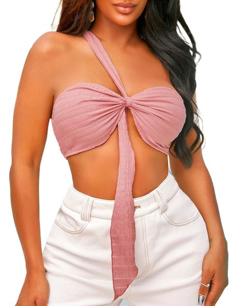 

one shoulder twist front crop y9u1#, White