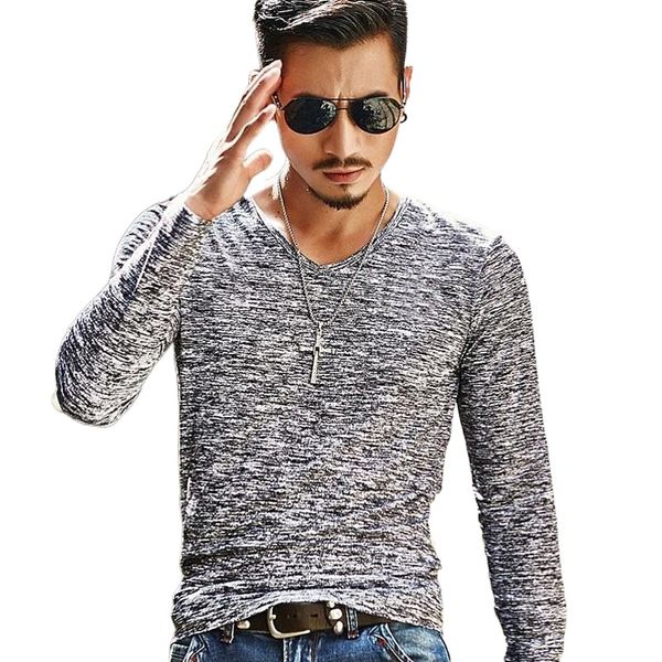 

men's t shirt shirt graphic solid colored v neck daily going out print long sleeve slim basic muscle blue black fuchsia / fall / sprin, White;black
