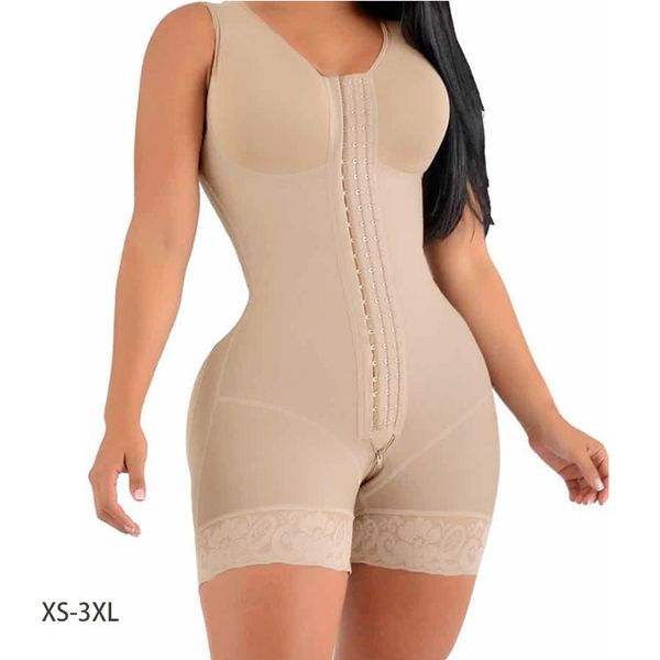 

fajas colombianas full body shaper high compression shapewear girdle with brooches bust for postpartum slimming sheath belly 220512