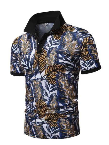 

men allover tropical print polo shirt 613p#, White;black