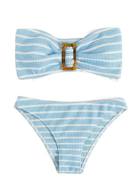 

striped textured bandeau bikini swimsuit u16t#, White;black