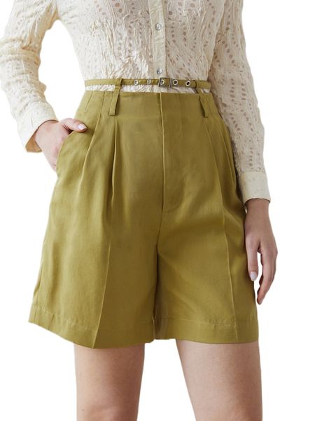 

motf premium lyocell belted shorts m3zr#, White;black