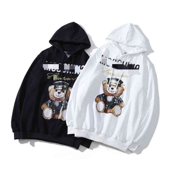 

men's hoodies & sweatshirts spring stamping cartoon fur bear long sleeve loose cover hooded sweater for men and women 2wcn, Black