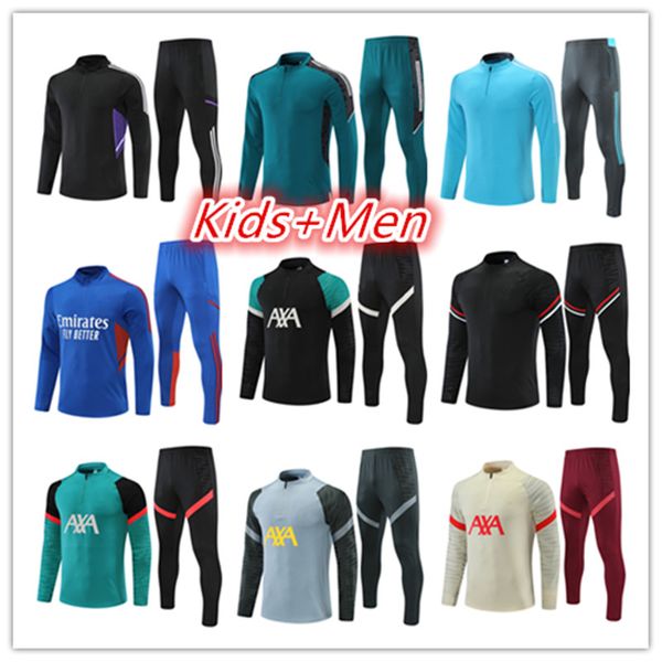 

21 22 mens and kids soccer tracksuit jersey sets 2122 men football jerseys training tracksuits jacket set chandal futbol survetement foot, Black