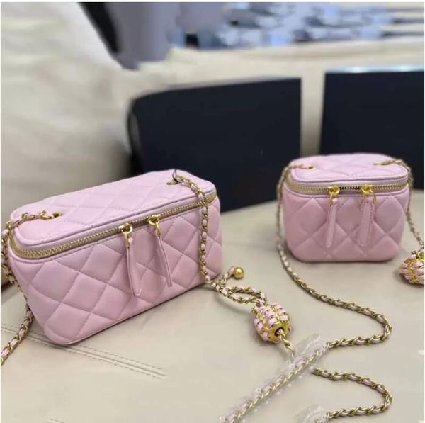

tz lady mini cosmetic bags box metallic leather braided adjuster shoulder bags gold-tone metal hardware chain diamond quilting french handba