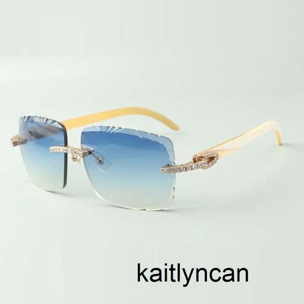 

2022 cutting lens endless diamonds sunglasses 3524020 natural white buffalo horns temples buffs glasses size 5818140mm v1nl, White;black