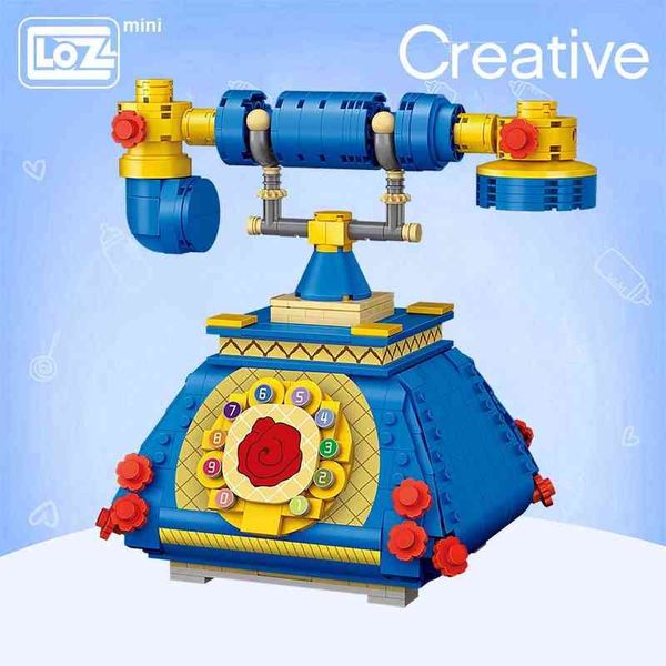 LozLi Zhi Blau Telefon Plattenspieler Feste Montieren Kleine Partikel Puzzle Bausteine Spielzeug Modell Dekoration Erwachsene J220624