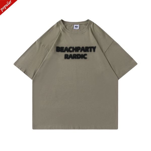 

factory direct sales fashion trend short sleeves line men's brand round half t-shirt 2022 summer printed cotton, White;black