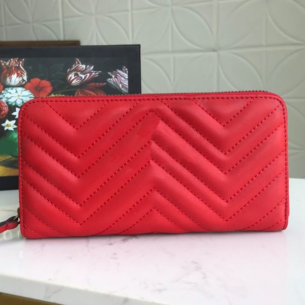 

women wallet long coin purse clutch bag card bags classic zipper wallets cowhide material v pattern sewing thread interior zippers pocket ce, Red;black