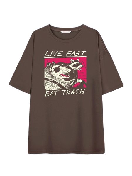 

romwe x vincenttrinidadart slogan animal graphic drop shoulder tee 787k#, White