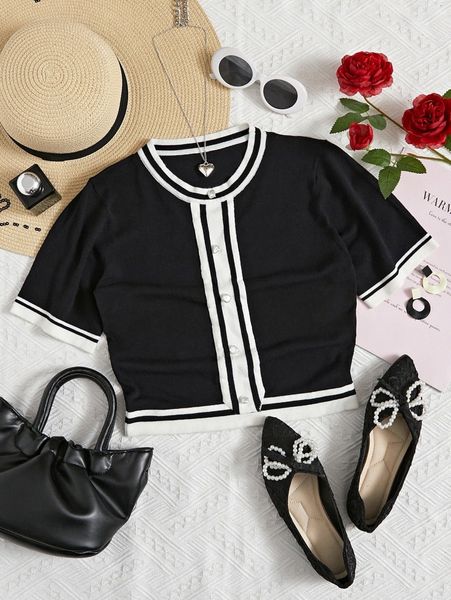 

contrast trim knit p0jt#, White;black