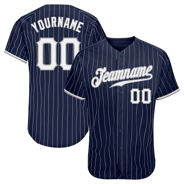 

custom navy white pinstripe white-gray authentic baseball jersey, Blue;black