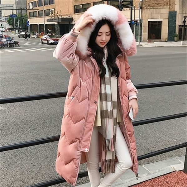 

gold velvet cotton womens long section korean version winter down padded women over the knee coat tid 201027, Black