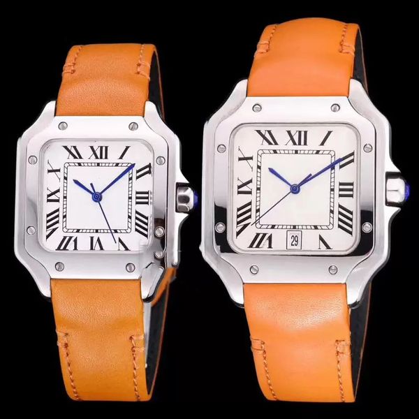 

limited sale 7 color men's and women's mechanical watch 35/40mm blue dial watch belt couple watch, Slivery;brown