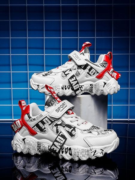 

boys letter graphic hook-and-loop fastener strap sneakers she04, Black