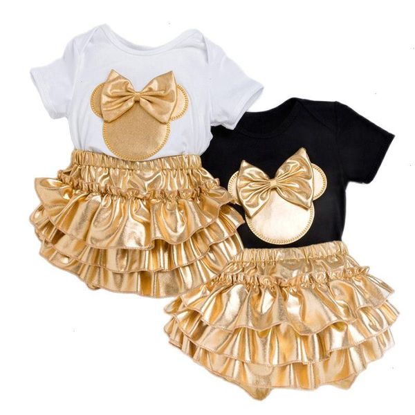 

newborn baby girls clothes sets summer short sleeve bowtie romper shorts dress headband infant girl clothing outfit, White
