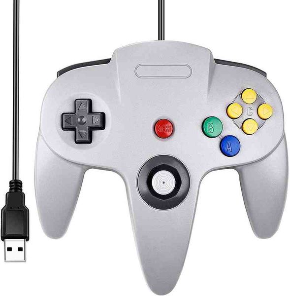 Clássico N64 Controlador USB com fio PC Joystick Joy Pad para Windows PC Mac Linux Raspberry Pi 3 Sega Gênesis Higan (Cinza) H220421