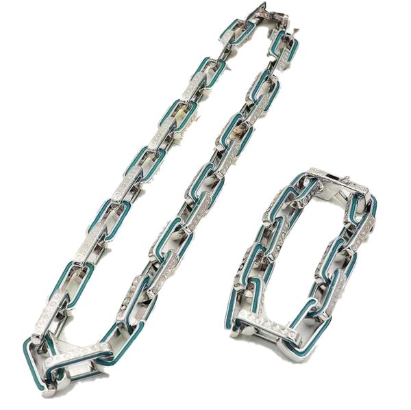 

bracelets luxury jewelry designer viutonity enamelled bamboo lovers bracelet necklace in blue lvs original packaging, Golden;silver