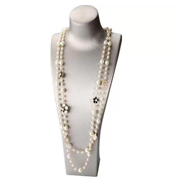 

luxury jewelry women long pendants layered pearl necklace collares flower party jewelr326u, Gray