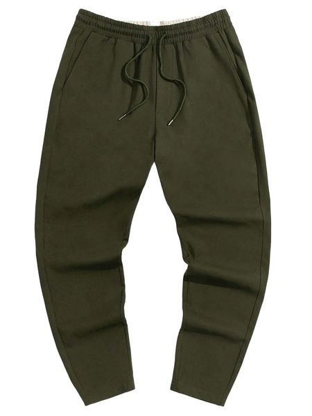 

men drawstring waist solid pants w68p#, Black