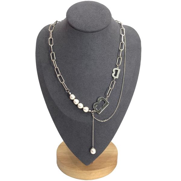 

fashion exaggerated thick chain letter b pearl necklace personality simple clavicle hip hopnecklace pendant necklaces european and american, Silver