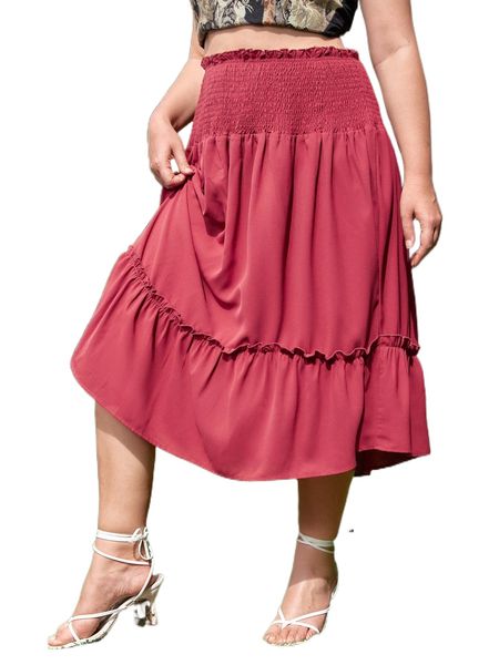 

plus shirred frill trim skirt y9sn#, Black