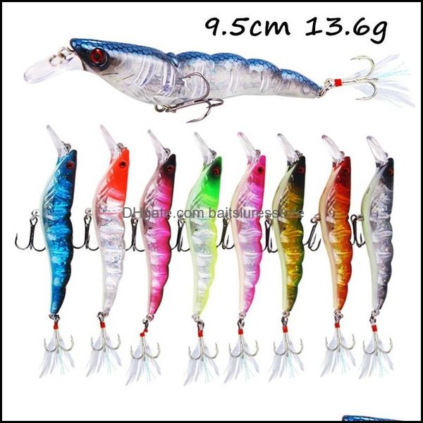 

baits lures fishing sports outdoors 1pc 3d eyes shrimp plastic hard 8 colors mixed 9.5cm 13.6g 6 hooks f3704 dhq16