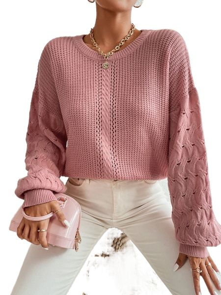 

pointelle knit drop shoulder sweater t2di#, White;black