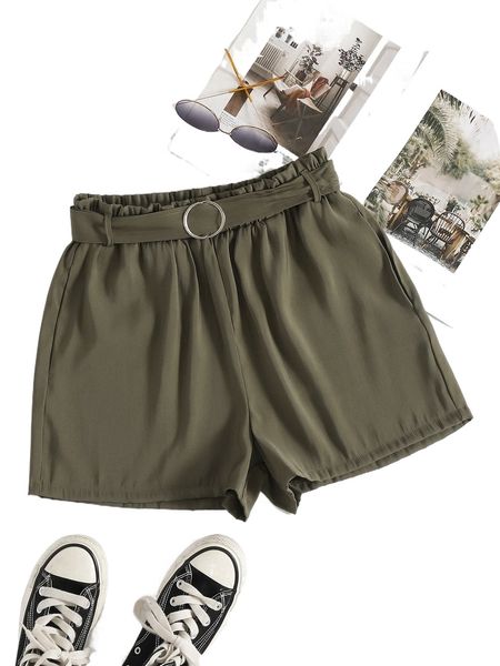 

paper bag waist belted shorts i9cg#, White;black