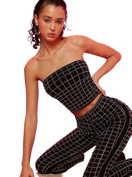 

rhinestone grid crop tube j4i3#, White