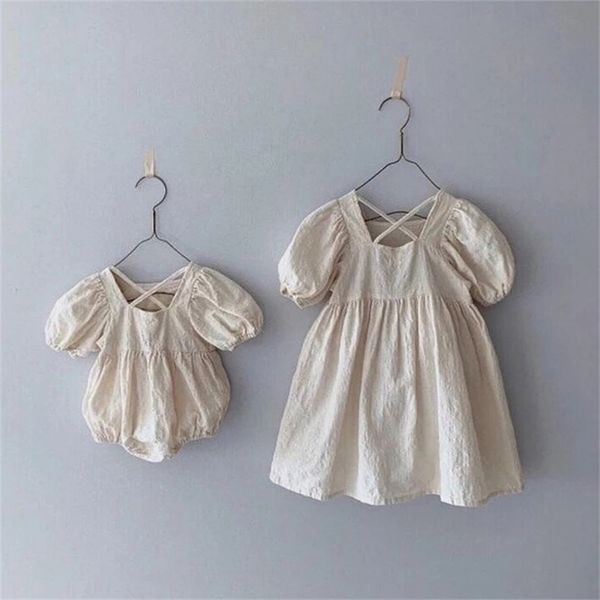 Millancel Kids Dress Little Sisiter Bodysuits Bomestr Sister Dress Linen Kids Dress Baby Bodysuit 220521