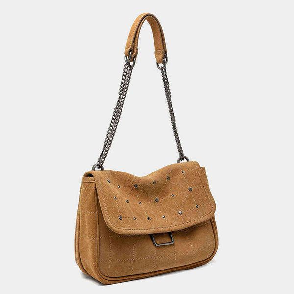 

fashion rivet small square bag brown casual shoulder wandering bag luxury metal chain crossboday bag designer bags and purses 220608