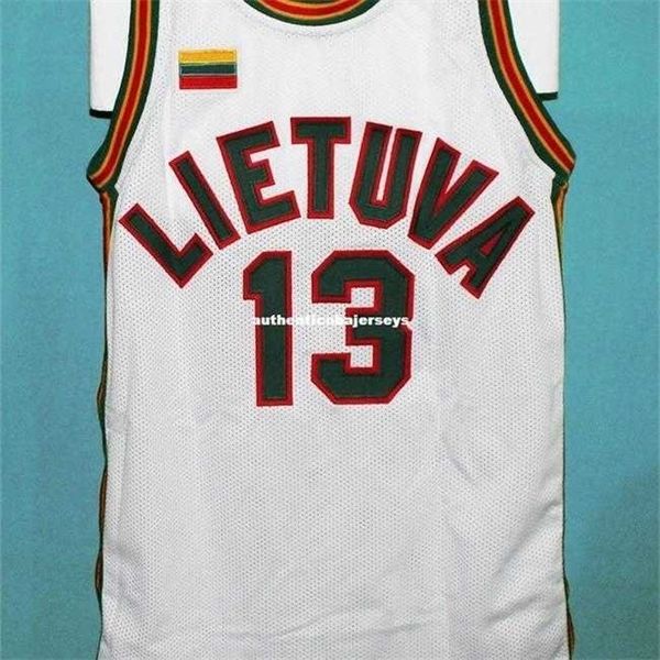 

xflsp sarunas marciulionis #13 lithuania basketball jersey lietuva new sewn any mens jerseys, Black
