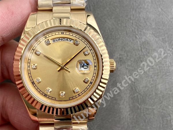 

st9 steel men watch gold dial day date zr maker daydate automatic mechanical asia 2813 movement 40mm sapphire stainless steel high-quality m, Slivery;brown