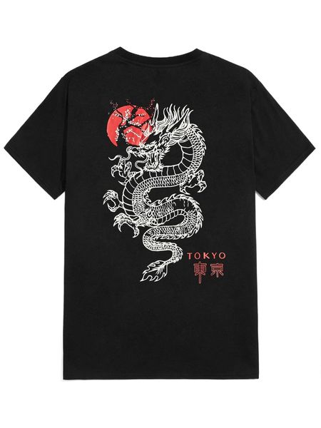 

romwe guys dragon print tee 33vx#, White;black