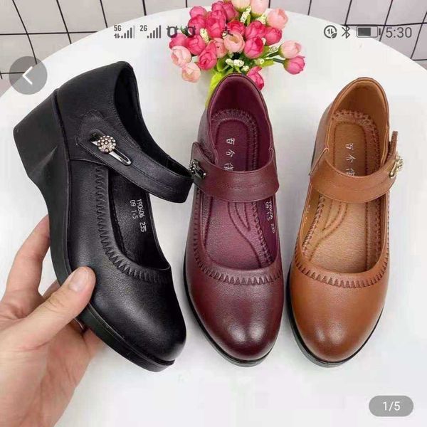 

paris classic luxury autumn pu leather wedges shoes for women high heels ladies platform comfortable soft bottom mother shoe designer elling, Black