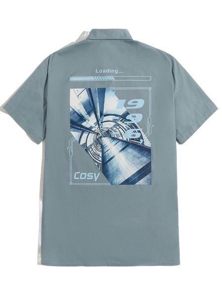 

men letter & picture print shirt 83ev#, White;black
