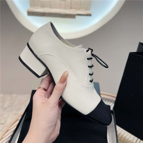 

match color thick heel square heel deep mouth small leather shoes high-end custom casual shoe lady lace-up loafers size 35-40, Black