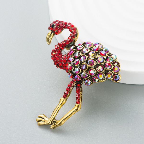 

s3022 fashion jewelry flamingo brooch women colorful full diamond brooches, Gray