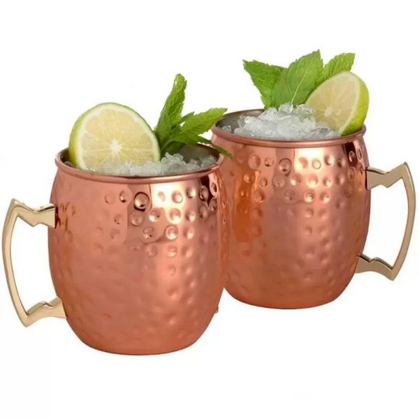 Tazze di rame Tazza da caffè in acciaio inossidabile per birra Moscow Mule Bottiglie d'acqua martellate in oro rosa Bicchieri placcati FY4717 F0514