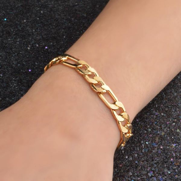

18k gold color silver bracelets strand for women men 8mm geometry chain fashion, Black