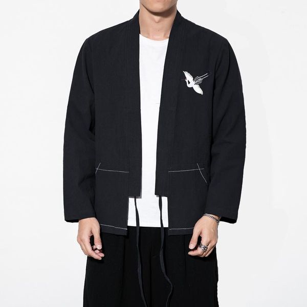 Erkek Tişörtleri Tang Suit Ceketler Ceket Erkek Pamuk Keten İşlemeli Hanfu Erkek Geleneksel Taocu Cobe Giyim Çin Retro Yenilik giysi