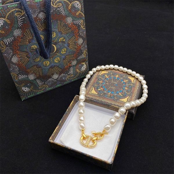 

coupon online outlets new letter full diamond pig nose bracelet asymmetric pearl fashion necklace female, Black