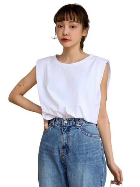 

dazy shoulder pads solid tank w7m1#, White