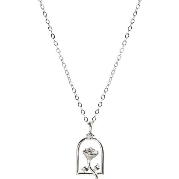 

fashion 925 sterling silver rose pendant & link chain choker necklace for women