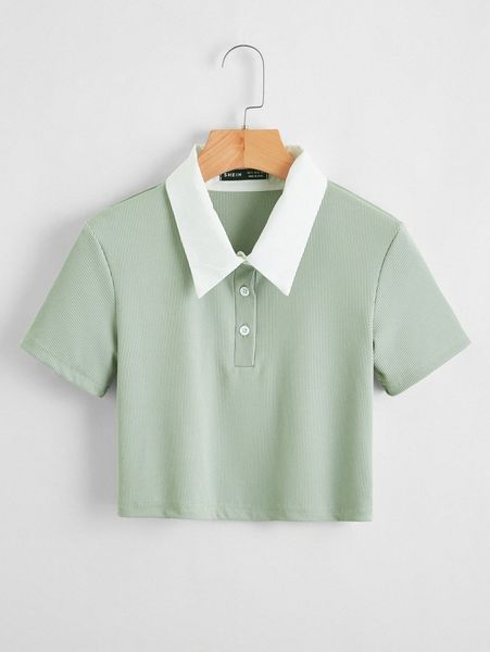 

polo neck button front tee l2kl#, White