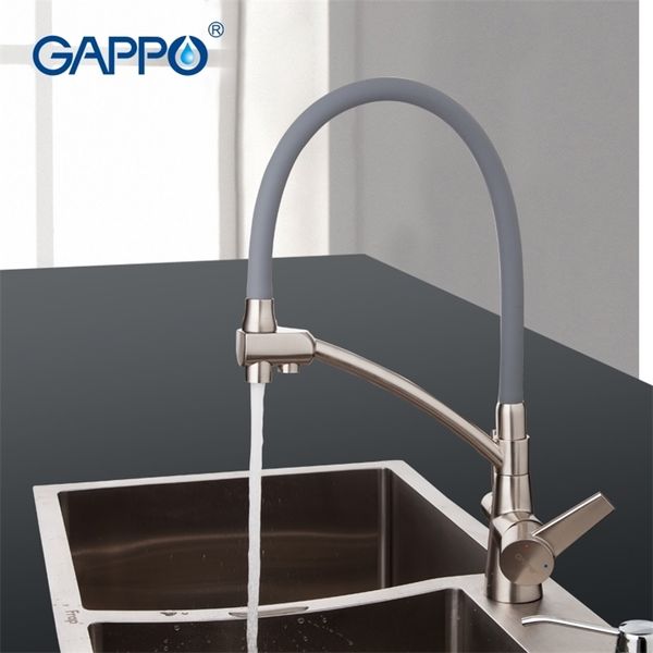 GAPPO Rubinetto per lavello da cucina Miscelatore da cucina Rubinetto moderno per acqua purificata Doppio manico Miscelatore per acqua Filtro per acqua Rubinetto girevole T200424