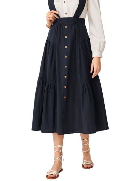 

button front overall dress e4cw#, Black